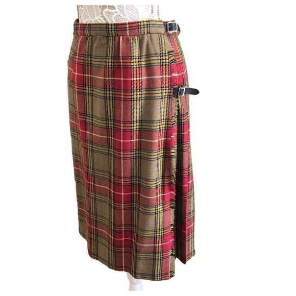 Vintage Moffat Weavers Scottish Plaid kilt fringed leather buckle size medium - Picture 1 of 12